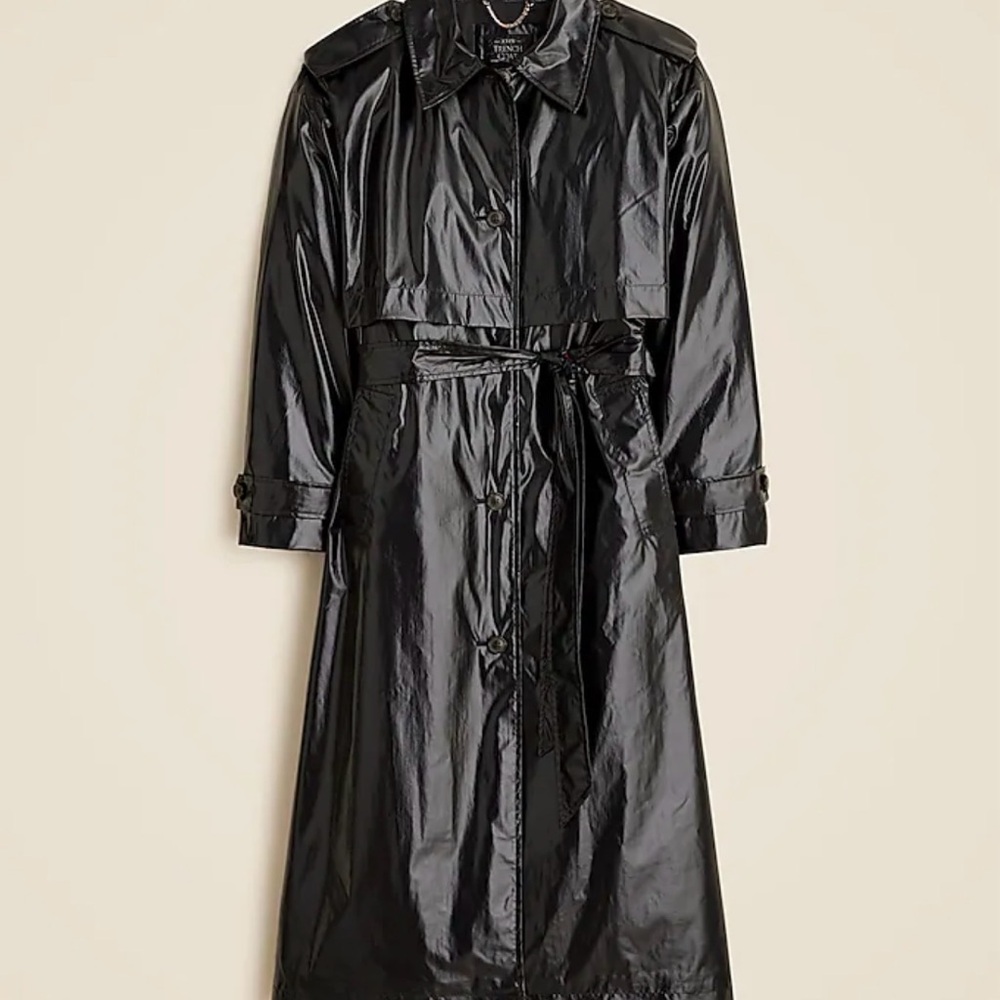 J. Crew Glossy Black Trench Coat